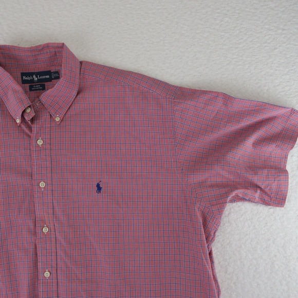 Ralph Lauren Blake Short Sleeve Button Up Shirt Mens 2XL XXL‎ Red Blue Cotton - Picture 2 of 10